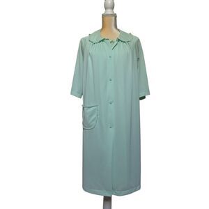 Vintage Shadowline Mint Green Nylon Lace Peignoir Nightgown Robe Set Sz M